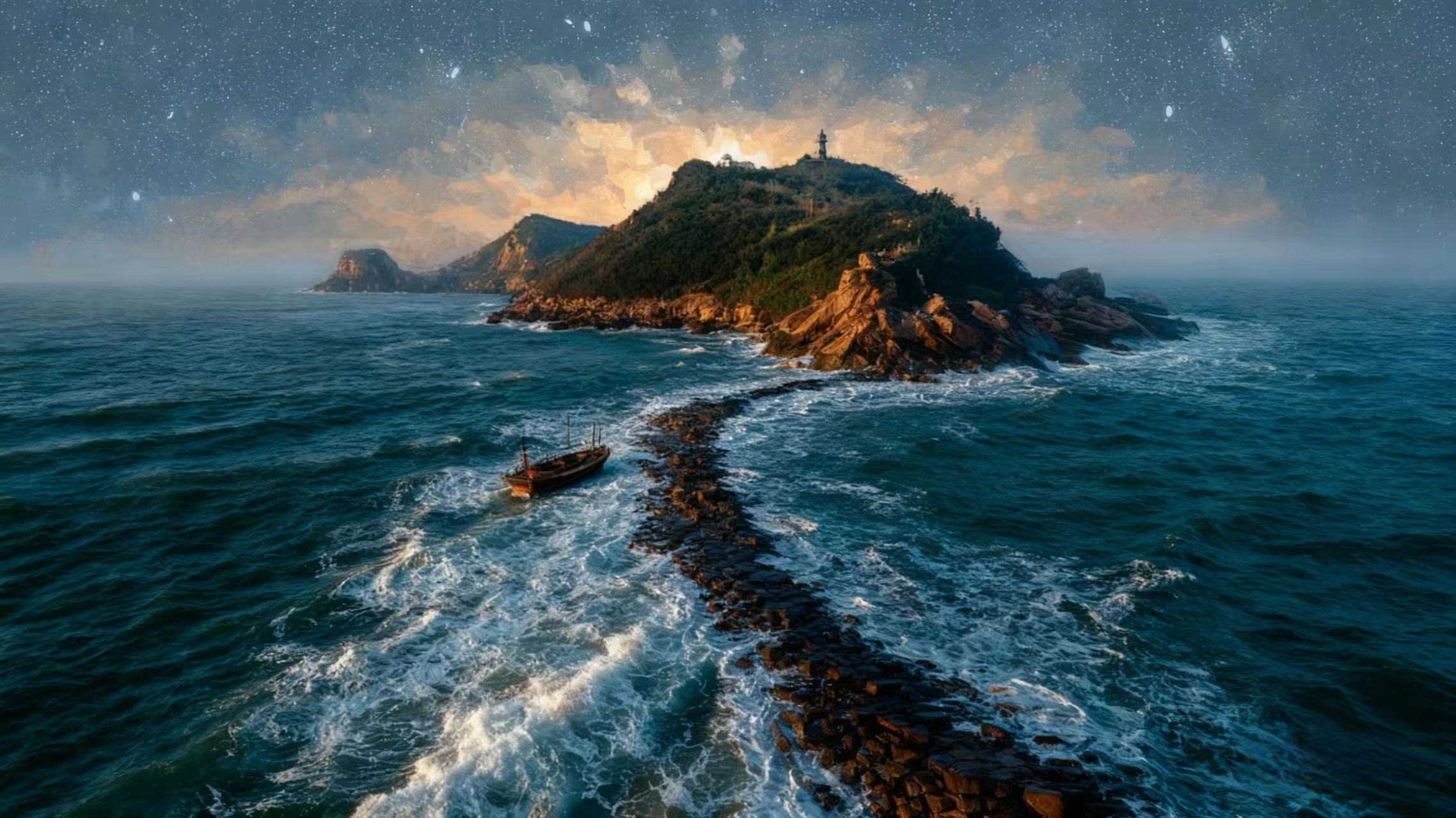 爱奇艺 AI 漫剧《海墓龙棺》· 灯塔孤岛（概念场景 / MidJourney）